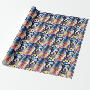 Papel De Presente Halloween Blue Heeler Com Pumpkins Assustado