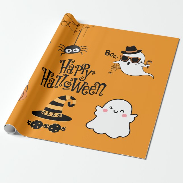 Papel De Presente Halloween bonito e assustador (Desenrolado)