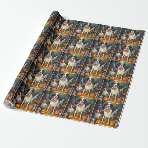 Papel De Presente Halloween Brittany Spaniel Com Abóboras Assustador