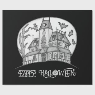 Papel De Presente Halloween, Casa Assombrada e Morcegos