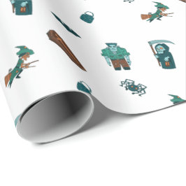 Papel De Presente Halloween Character Pattern Gift Wrap 🦇 🕸️