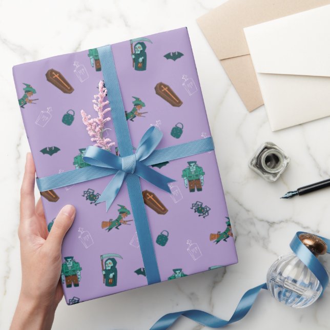 Papel De Presente Halloween Character Pattern Gift Wrap 🦇 🕸️ (Presentear)