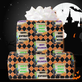 Papel De Presente Halloween Crianças Nome Frankenstein Aniversário P