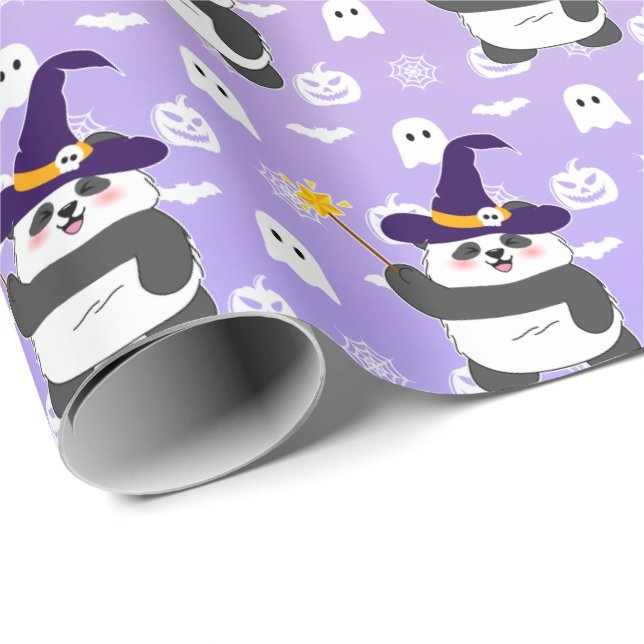 Papel De Presente Halloween Cute Baby Panda Witic Wand (Ponta do rolo)