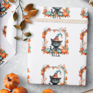 Papel De Presente Halloween de abóbora de bruxa-negra