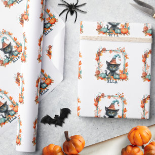 Papel De Presente Halloween de abóbora de bruxa-negra