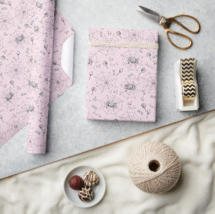 Papel De Presente Halloween De Bebê-Aranha Rosa