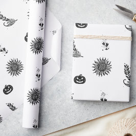 Papel De Presente Halloween de Bruxa Moderna em Preto e Branco