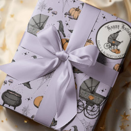 Papel De Presente Halloween de Carruagem de Bebê Roxo com Gótico Per