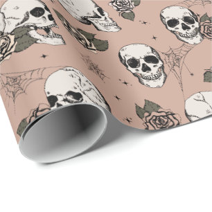 Papel De Presente Halloween de Rosa gótica e Rosas de colheita