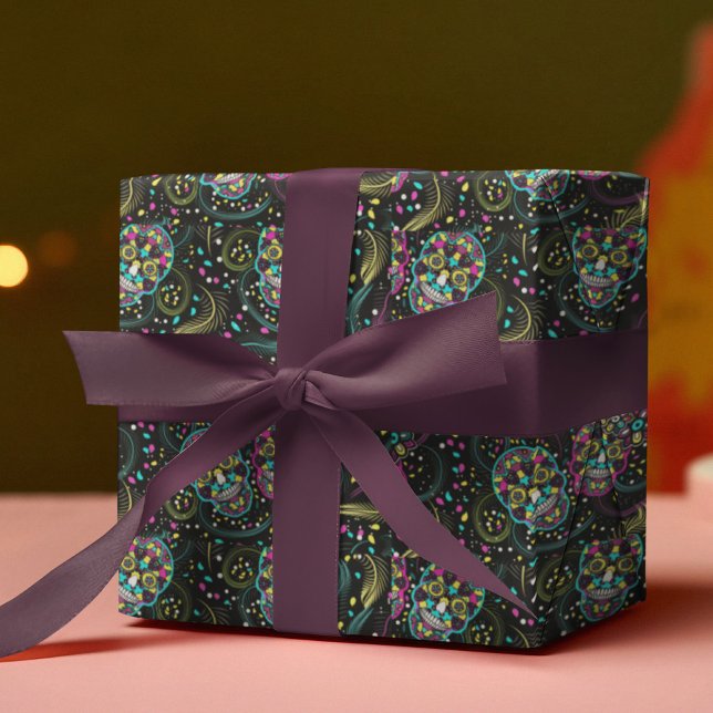 Papel De Presente Halloween de Skulls abstrato Coloridos (Criador carregado)