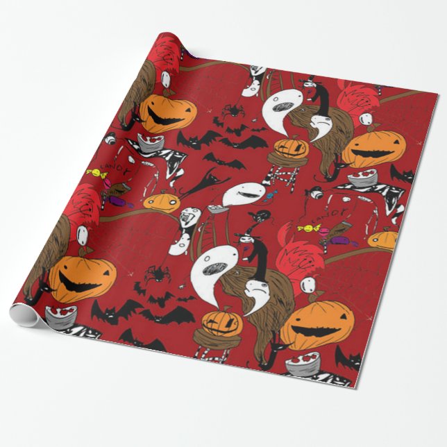 Papel De Presente Halloween Divertido e Assustador (Desenrolado)