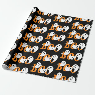 Papel De Presente Halloween Fantasmas Boo Negro