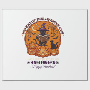 Papel De Presente Halloween Feliz Professor Gato Preto Chapéu de Bru