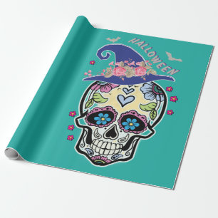 Papel De Presente Halloween Flower Skull