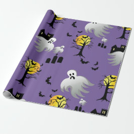 Papel De Presente Halloween Full Moon Ghosts on Purple