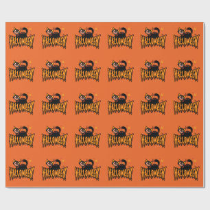 Papel De Presente Halloween Gato Preto Vintage Assustador
