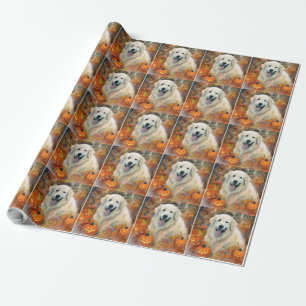 Papel De Presente Halloween Grandes Pirenéus Com Abóboras Assustador