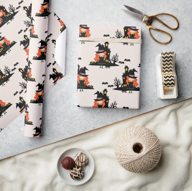 Papel De Presente Halloween Haunted Witée House Beige (Artesanato)