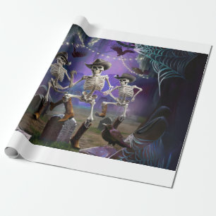 Papel De Presente Halloween Hoedown, Skeletons Dançantes Horiz