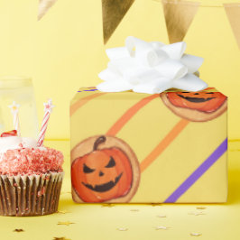 Papel De Presente Halloween Jack-O-Lantern Pumpkin Cookie em amarelo