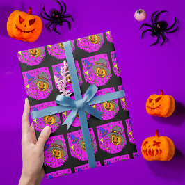 Papel De Presente Halloween Jack O'Lantern Bugle Púrpura