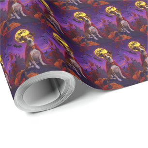 Papel De Presente Halloween Jack Russell Vampiro Pumpkins assustado