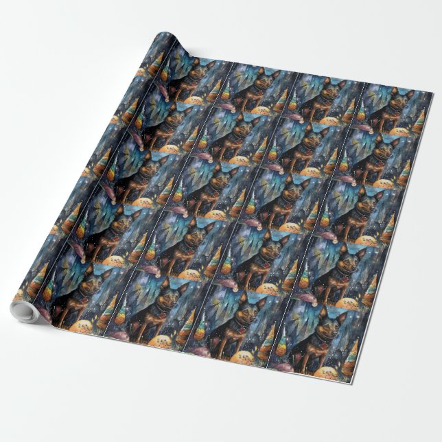 Papel De Presente Halloween Kelpie Australiano Com Abóboras Assustad (Desenrolado)