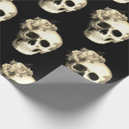 Papel De Presente Halloween - Padrão de Rosa de Caveira Floral Gótic