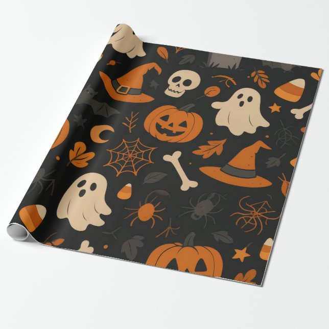 Papel De Presente Halloween Pattern Wrapping Paper (Desenrolado)