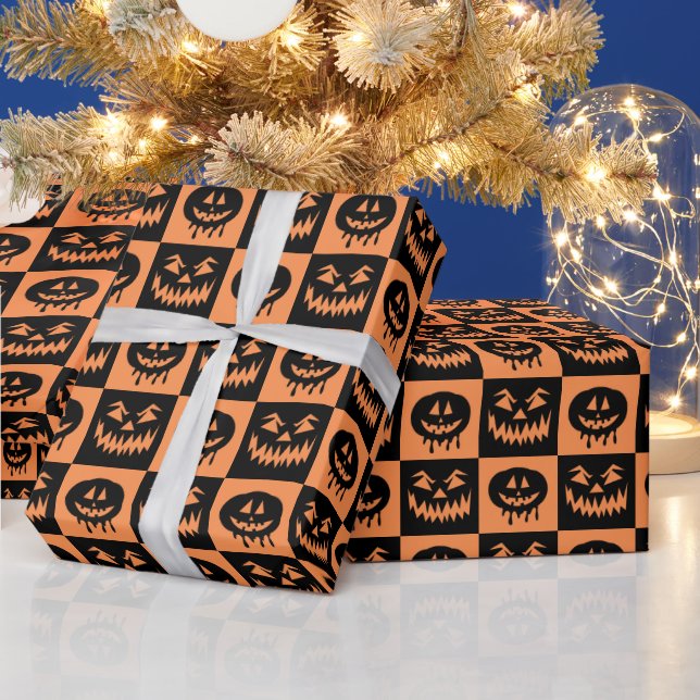Papel De Presente Halloween Pumpkin Face Ghost Spooky Patterno (Feriados)