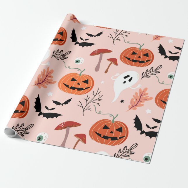 Papel De Presente Halloween Pumpkin Ghost Autumn Wrapping Paper (Desenrolado)