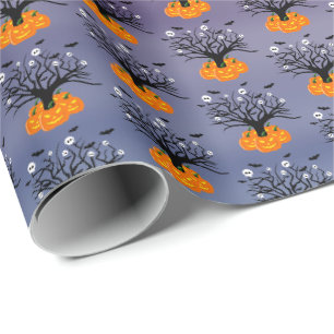Papel De Presente Halloween Pumpkin Jack o’ Lanterna Árvore Morto
