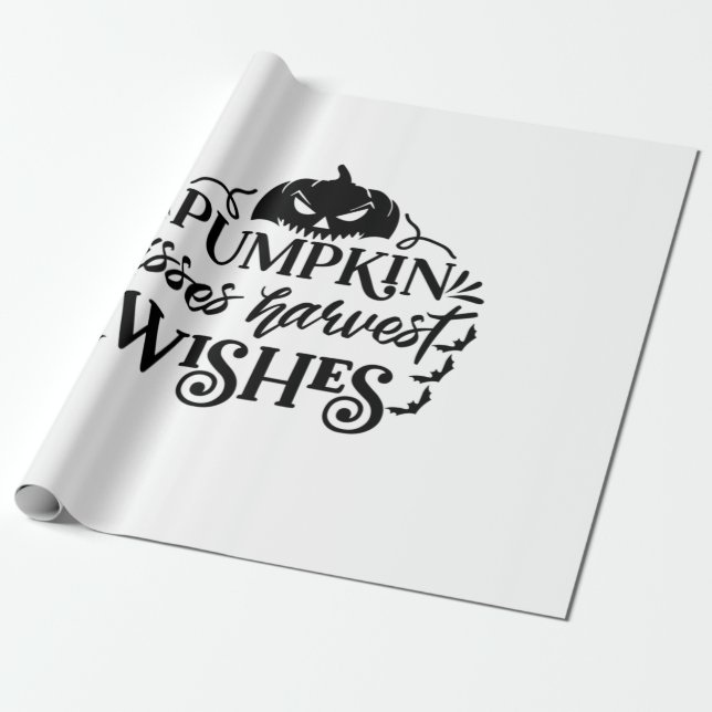 Papel De Presente Halloween Pumpkin Kisses Harvest Deseja Aniversári (Desenrolado)