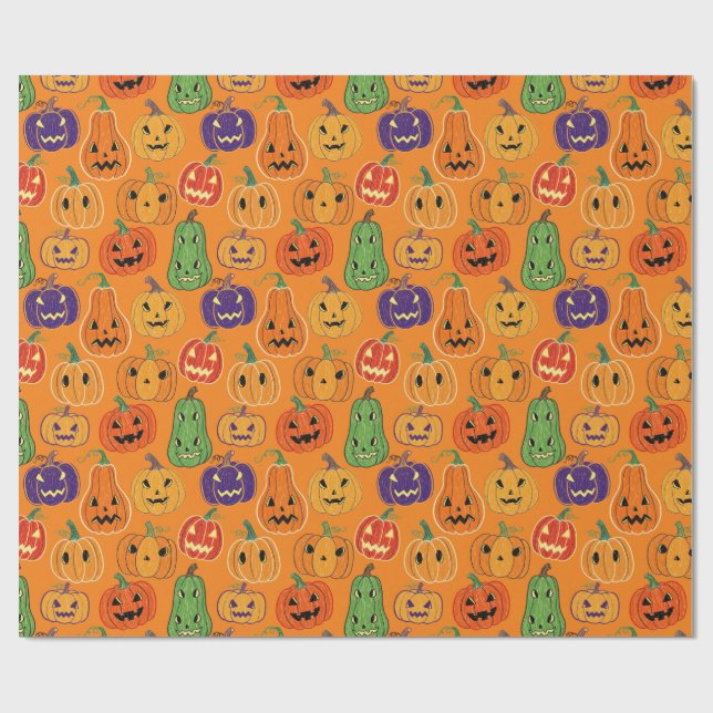 Papel De Presente Halloween Pumpkin Pattern Wrapping Paper (Aberto)