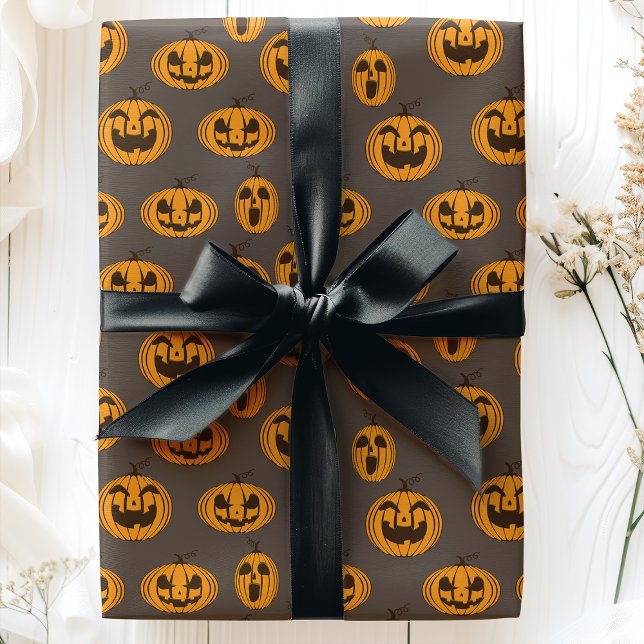 Papel De Presente Halloween Pumpkins Rindo Jack O'Lantern Pattern (Criador carregado)