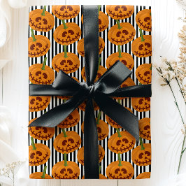 Papel De Presente Halloween Pumpkins Stripes Jack O'Lanterns Pattern