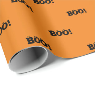 Papel De Presente Halloween Scary Boo! padrão laranja preto no glob