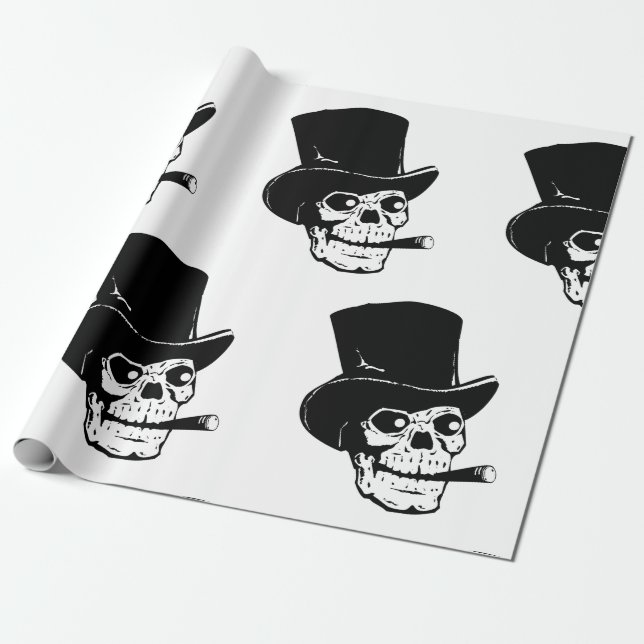 Papel De Presente HALLOWEEN SKULL COM chapéu (Desenrolado)