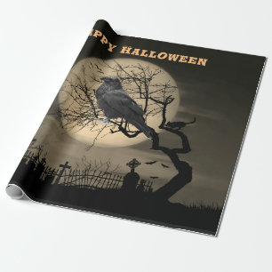 Papel De Presente Halloween Sombrio e Assustador com Corvo
