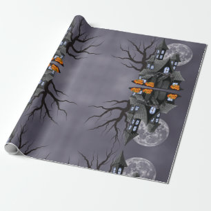 Papel De Presente Halloween Spooky Haunted House & Pumpkin