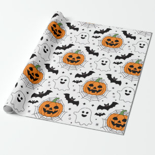 Papel De Presente Halloween Spooky Pumpkin Bats Ghost Patterno