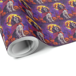 Papel De Presente Halloween Springer Spaniel Vampire Pumpkins assust