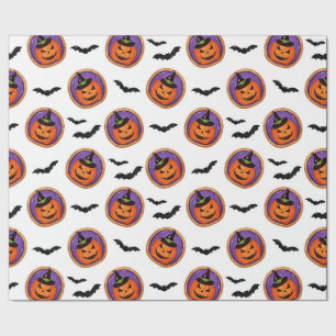Papel De Presente Halloween Traz Jack-O-Lantern Cookie & Bats