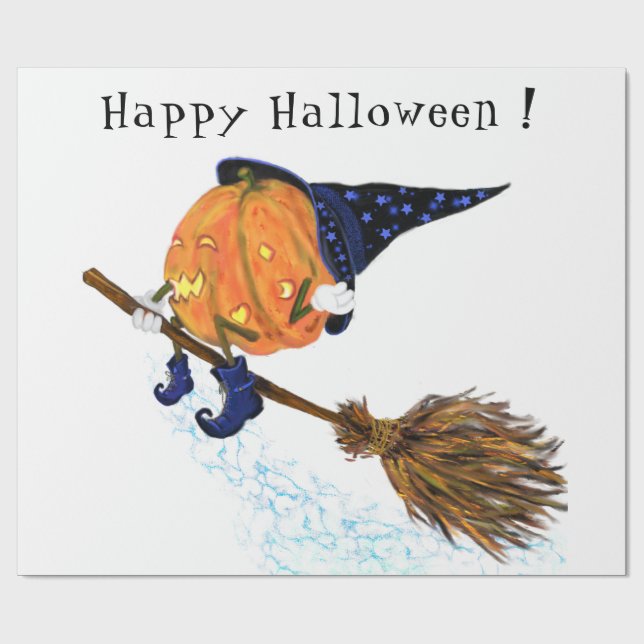 Papel De Presente Halloween Wrapling Paper Witch Pumpkin Voando (Aberto)