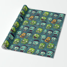 Papel De Presente Halloween zombie design with green background