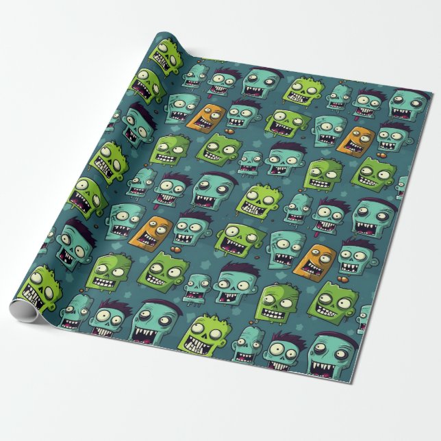 Papel De Presente Halloween zombie design with green background (Desenrolado)
