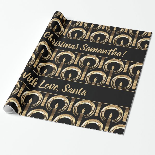Papel De Presente Halo em torno do padrão de chamas preto e Dourado (Desenrolado)