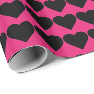 Papel De Presente HAMbyWG Wrapping Paper - Corações Pretos Rosa-Quen