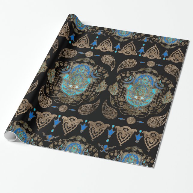 Papel De Presente Hamsa - Mão do Ornamento de Fátima (Desenrolado)